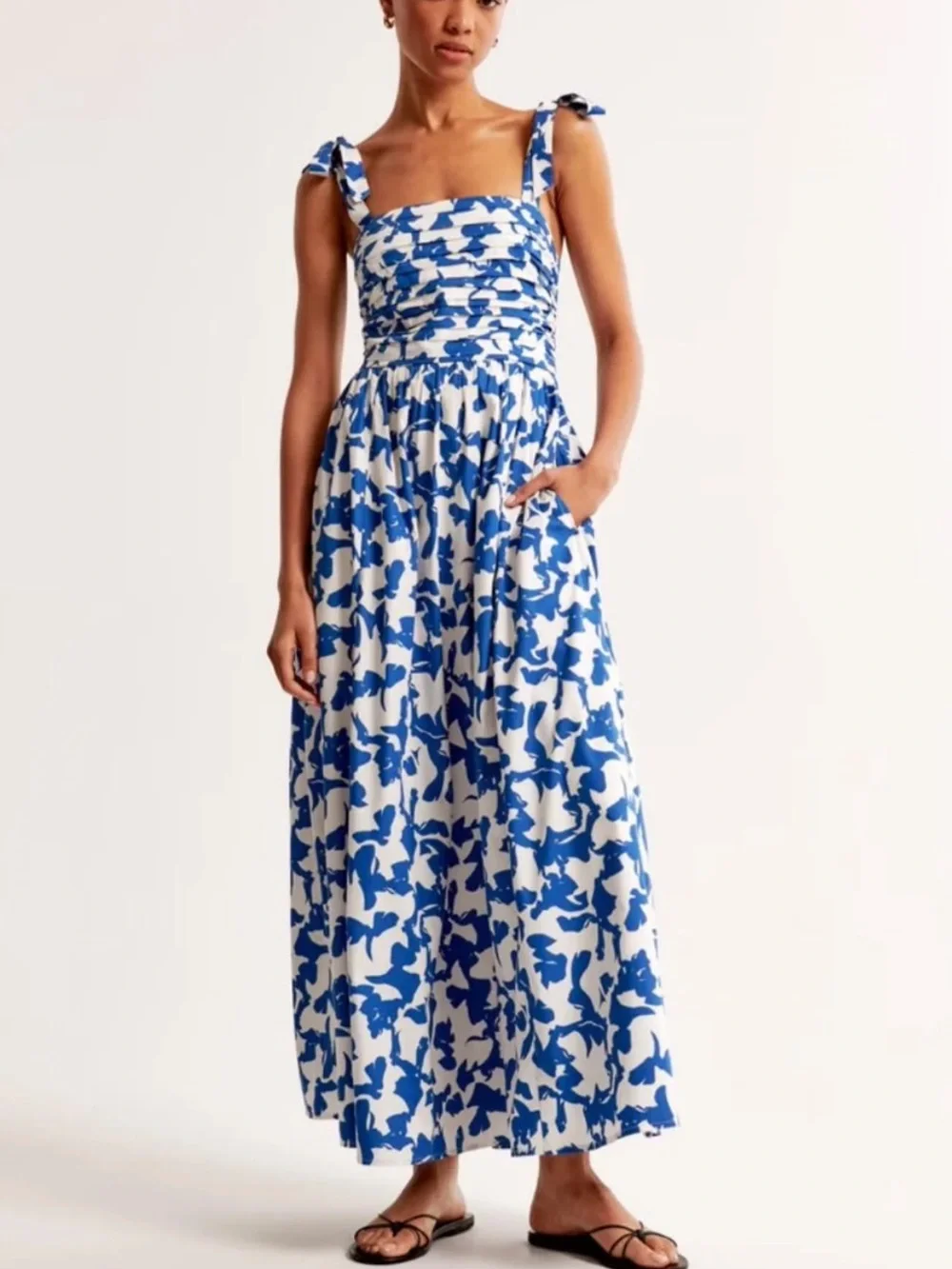 ABERCROMBIE & FITCH WOMENS EMERSON MAXI DRESS BLUE WHITE MEDIUM TALL